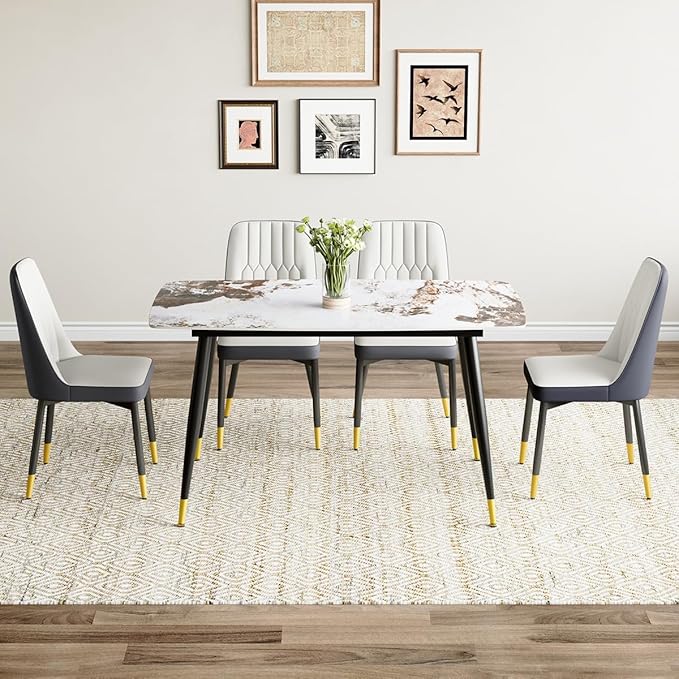 Small Dining Table Set for 4, 50'' Sintered Stone Table, Easy to Assemble, Suitable for Small Spaces