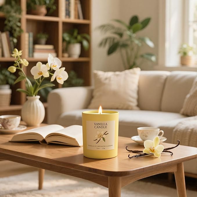 NORVENCE Vanilla Candle, Vanilla Scented Candles for Women, 10oz Soy Candles with Bamboo Lid for Home Scented, Birthday Gifts for Women and Men, Hand-Poured Candle for Relaxation, Home Decor