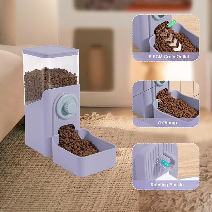 Hanging Automatic Pet Food Dispenser, Auto Gravity Rabbit Ferret Bunny Hedgehog Feeder Dispenser, Cat Dog Food Bowl for Cage Hanging (Purple)