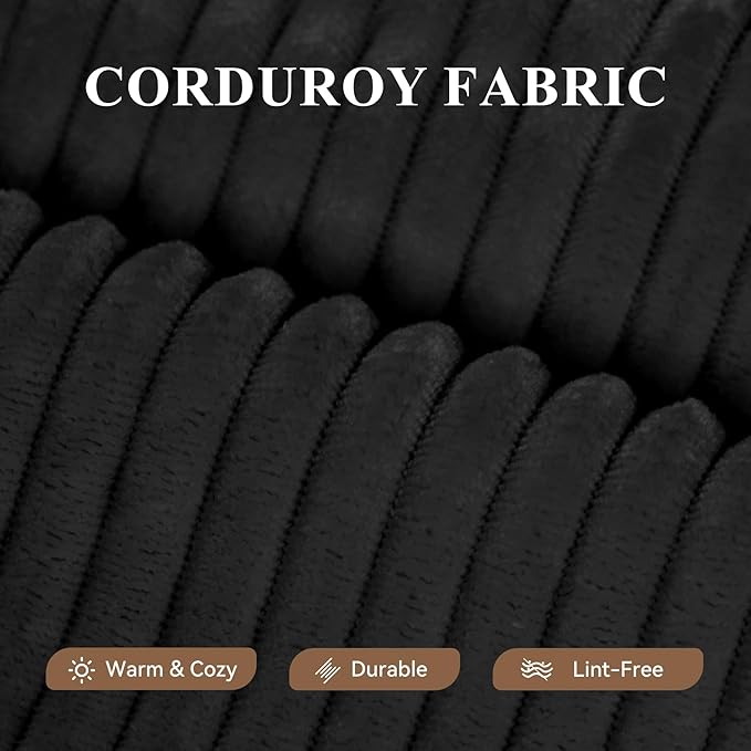 Boneless Couches for Living Room 104",Modular Sectional Sofa with Ottoman,Cloud Couch in a Box,Sponge Compression U Shaped Sofas with Chaise No Assembly Required(Black-Corduroy Fabric) 1pcs