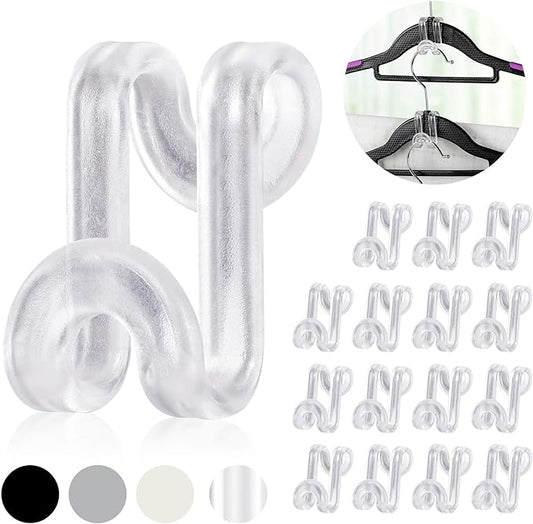 Mlici Hanger Hooks Space Saving, 60 Pack Clothes Hanger Connector Hooks, Transparent Stackable Clothes Hangers with Hooks for Closet Organizer (Clear)