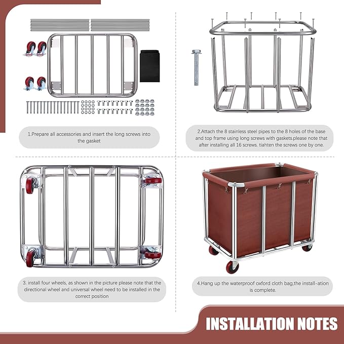 Commercial Laundry Cart with Wheels, 11.35 Bushel Large Laundry Tumbler with Removable Waterproof Canvas Lined Basket, Heavy Duty Stainless Steel Laundry Basket for Hotels and Hospitals