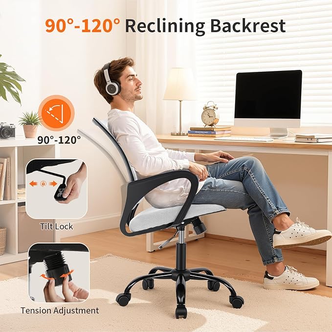 BestOffice Office Chair Ergonomic Desk Chair Mesh Computer Chair Lumbar Support Modern Executive Adjustable Stool Rolling Swivel Chair for Back Pain,White