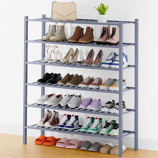 Smiry Shoe Rack, 6 Tier Long Bamboo Shoe Organizer, Stackable Free Standing Wooden Shoe Storage Shelf for Closet, Entryway, Front Door Entrance, Grey