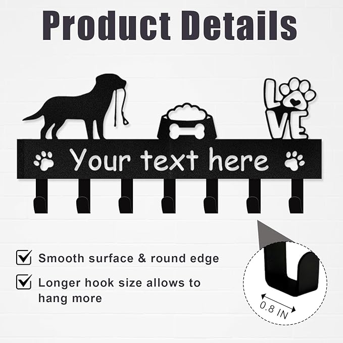Personalized Dog Leash Holder for Wall - Dog Stuff Storage Organizer, Custom Name Key Holder Wall Mount, Metal Dog Leash Hooks for Wall Decorative, Key Rack Gift for Dog Lovers, Dog Room Decor