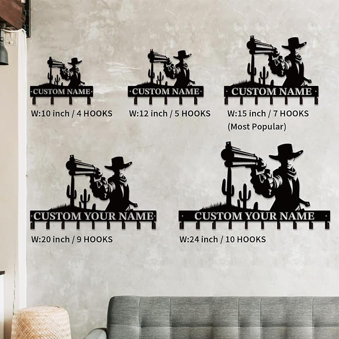 Personalized Custom Name West Cowboy Keys Hooks,Metal Cowboy Art Clothes Keys Hooks,Metal Cowboy Lover Wall Home Storage Decorative Keys Hooks,Key Holder Hooks for Wall (Style H)