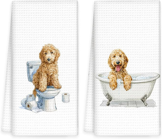 Funny Goldendoodle Dog Hand Towels Set of 2, Gifts for Golden Doodle Dog Owners Lovers, Goldendoodle Decor for Bathroom, Pet Lovers Gifts Toilet Hand Towels for Bathroom Washroom, 16x24In