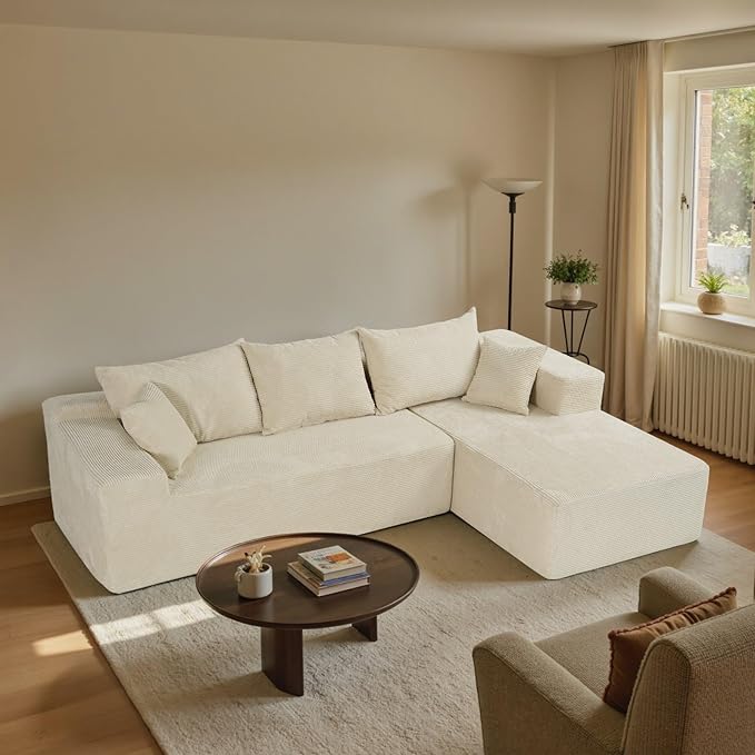 Cloud Sectional Couch with L-Shape Chaise,Modern Modular Sofa with Deep Seat, Upholstered Couches for Living Room Bedroom,No Assembly Required, Beige (Right Facing Chaise)