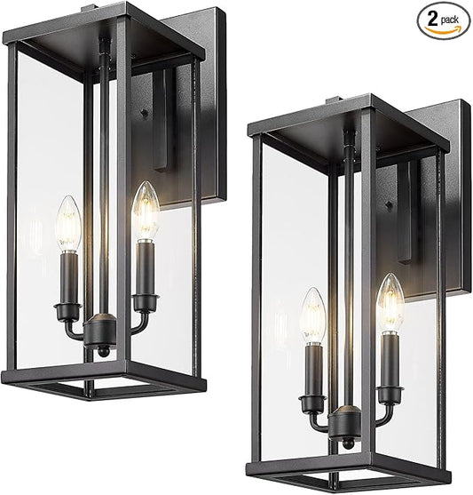 Bestshared Outdoor Wall Sconce Lights, 20 Inch Tall Exterior Wall Lighting Fixtures with Clear Glass, Anti-Rust Modern Black Outside Lantern Lamp for House Front Porch Patio(Black,20 in Height-2PACK)