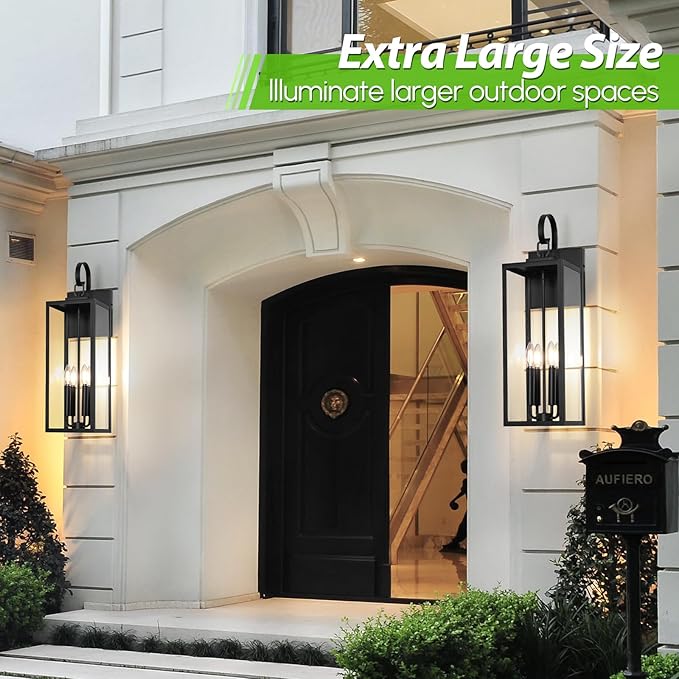 BesLowe 25" Outdoor Wall Light Fixture, 4-Light Extra Large Exterior Lighting Fixture Wall Mount, Waterproof Porch Light Outdoor Wall Sconce Lantern, Outside Light for House Front Door Garage, Black