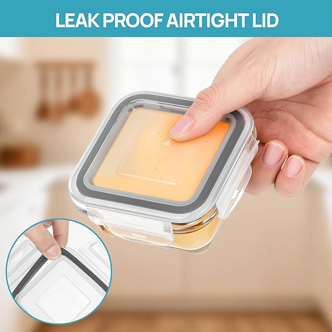 Vtopmart 5Pack 5oz Small Glass Storage Containers with Lids, Glass Meal Prep Food and Sauce Container Sets with Snap Airtight Lids for Microwave, Oven, Freezer and Dishwasher, Grey