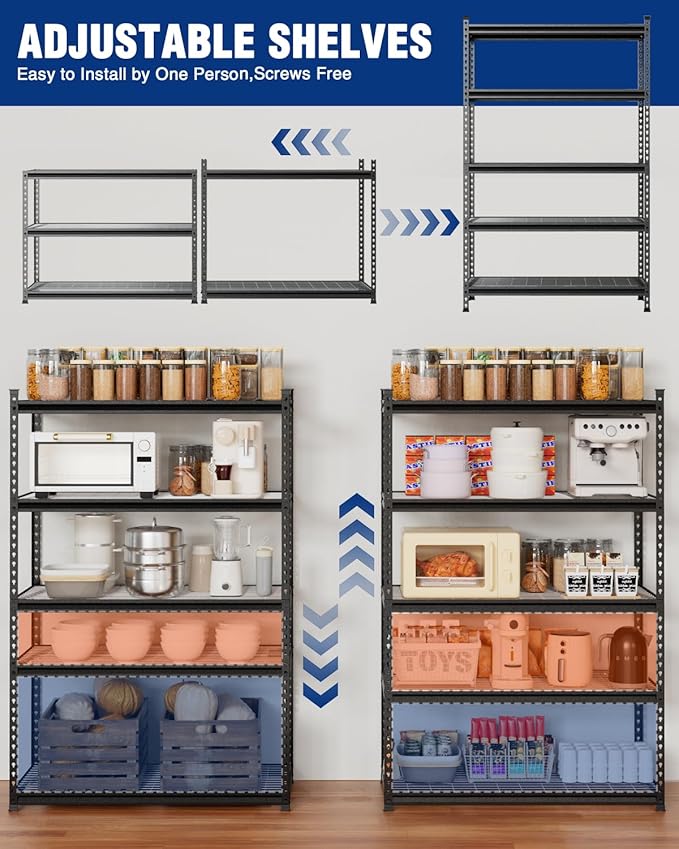WORKPRO 5-Layer Heavy Duty Metal Storage Rack, 48”W x 24”D x 72”H, Adjustable Shelving Unit with 4000 lbs Total Load Capacity, for Garage, Kitchen, Bathroom, Warehouse
