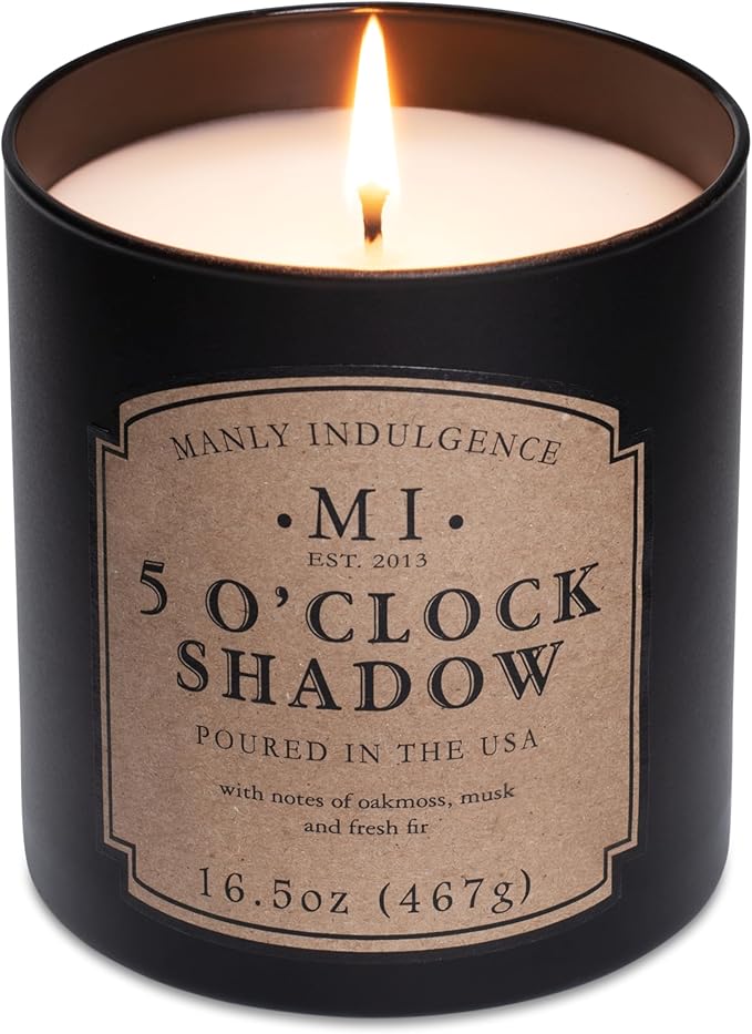 Manly Indulgence 5 O'Clock Shadow Scented Candles for Men, 16.5 oz Single Wick, Premium Soy Blend Wax, 60H Burn, Candles for Home Scented – Made in The USA