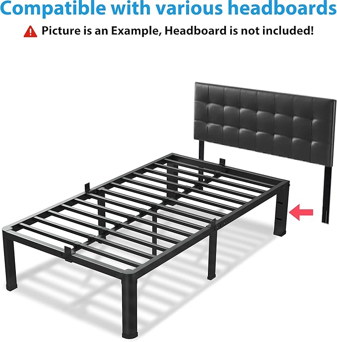 16 Inch King Size Bed Frame, 3500Lbs Heavy Duty Metal Platform with Round Corner Legs Mattress Slide Stopper, Steel Slat Support No Box Spring Needed, Noise Free, Non-Slip, Easy Assembly