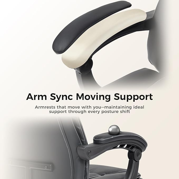 Office Chair with Footrest, Executive Breathable Leather Office Desk Chair with Lumbar Support - Ergonomic Comfy Wide Reclining Swivel Rolling Gaming Computer Chair with Adjustable 90-135° High Back