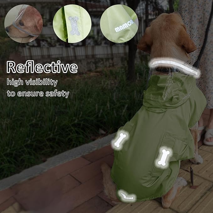 Waterproof Dog Raincoat, Adjustable Reflective Lightweight Pet Rain Clothes with Poncho Hood(X-Large,Light Green)