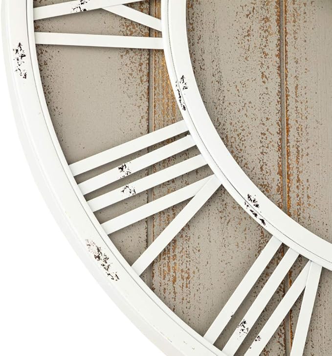 Oldtown Farmhouse Metal & Solid Wood Noiseless Wall Clock (Coastal Grey, 36-inch)