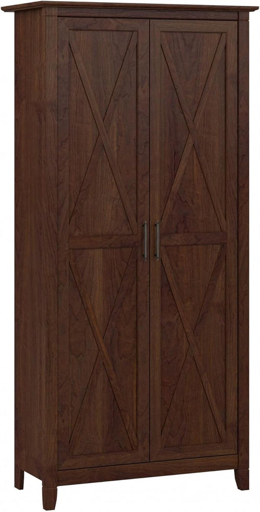 Bush Furniture Key West Tall Storage Cabinet with Doors and Shelves in Bing Cherry, 2 Door Organizer for Home Office, Living Room, Entryway