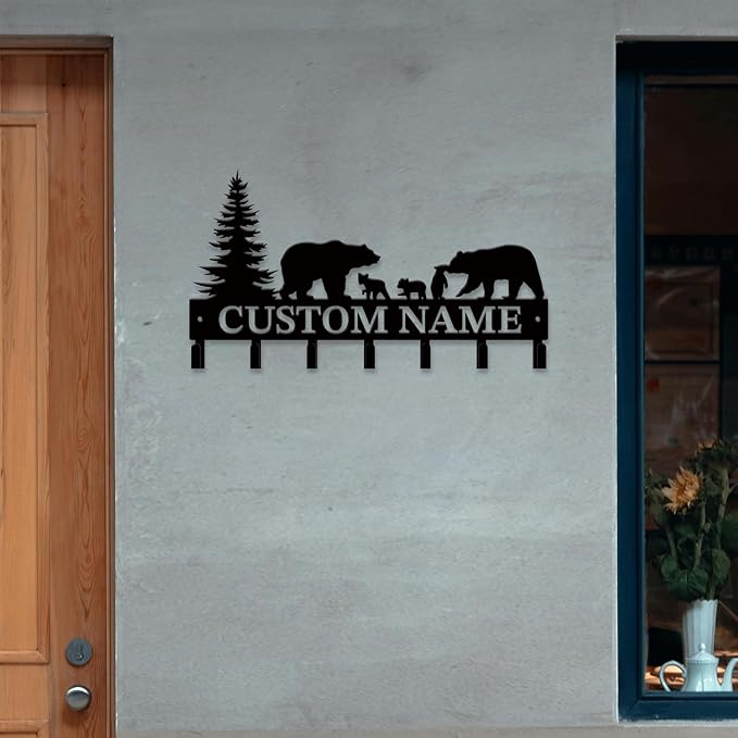 Personalized Custom Name Bear Key Wall Hooks,Metal Bear Keys Clothes Hooks,Metal Bear Wall Home Storage Decorative,For Front Door, Hallway, Kitchen, Bedroom,Keys,Hats (Style J)