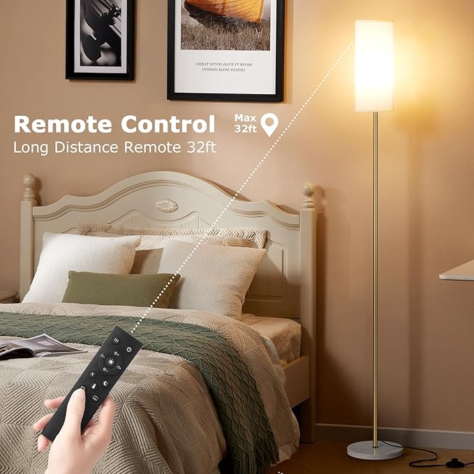 Ambimall 64'' Floor Lamps for Living Room with Remote Control and Stepless Dimmable Colors Temperature & Brightness, Gold Standing Lamp with White Marble Base