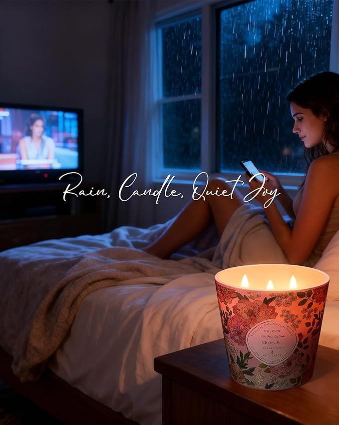 M&SENSE Cherry Pie Scented Candle, 28.2oz 3 Wick Natural Soy Wax Large Candles, Long Lasting Clean Slow Burning No Toxic Décor for Home Relaxation, Romantic Dates & Gift-Giving