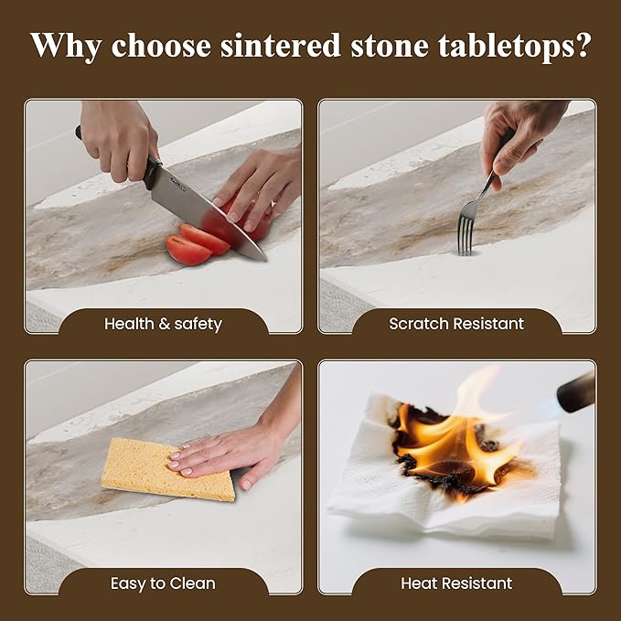 63" Modern Dining Table for 4-6 People, White Sintered Stone Table Top with X-Shape Carbon Steel Pedestal, Large Rectangular Table for Kitchen Living Room