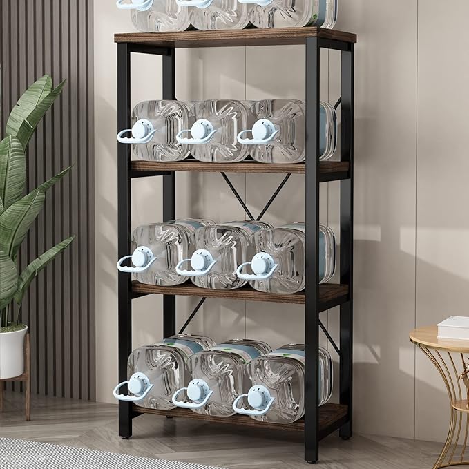 4 Tier Bookshelf, Solid Wood Bookcase Shelf Storage Organizer, Vintage Storage Rack with Open Shelves Rustic Standing Bookshelves for Living Room,Bedroom Rustic Brown(AY01-4tier)