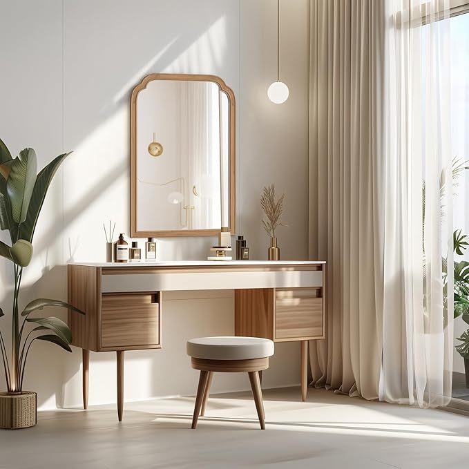 WallBeyond Wood Frame Wall Mirror Rounded Corner Arch Rectangle Mirror for Entryway, Living Room or Bedroom Home Decor - Light Woodgrain [20" x 30" Honey-Colored]