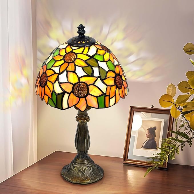 Vibrant Sunflower Tiffany Style Table Lamp,Handcrafted Stained Glass Lamps for Living Room, Bedroom Decor,8-Inch Small Tiffany Lamp with LED Bulb