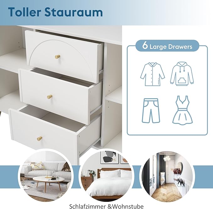 KEIKI 55'' Modern 2-Doors Buffet Sideboard Storage Cabinet with 3 Drawers & Metal Legs, Wood Entryway Console Table for Living Room, Hallway, Dining Room, White