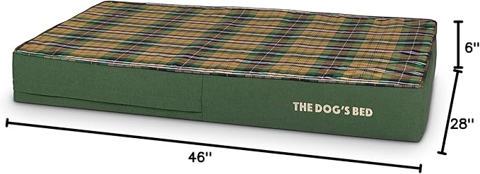 The Dog’s Bed Orthopedic Memory Foam Dog Bed, XL Green Tartan 46x28, Pain Relief for Arthritis, Hip & Elbow Dysplasia, Post Surgery, Lameness, Supportive, Calming, Waterproof Washable Cover