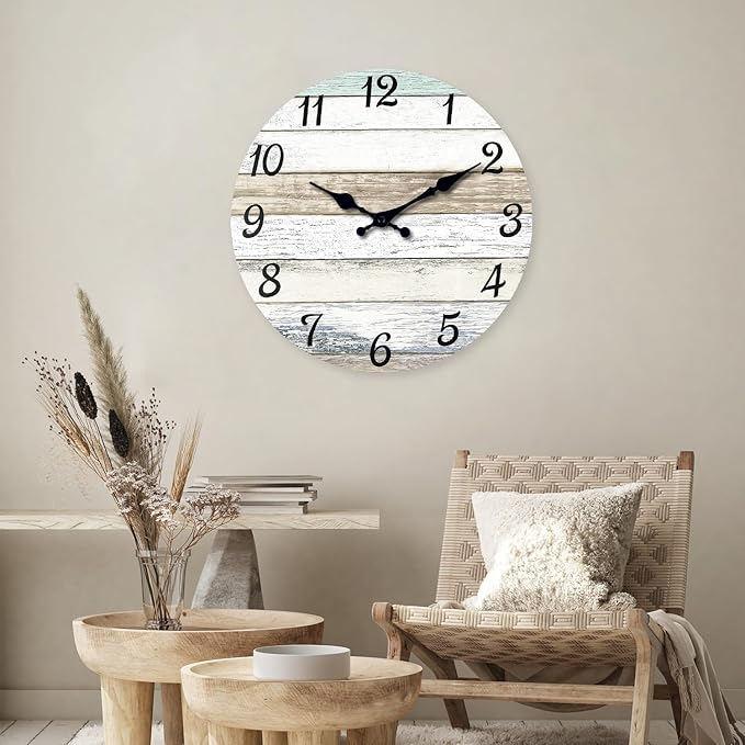 XNM Wood Extra Large Wall Clocks for Living Room Decor 24 Inch Nautical Grey Farmhouse Clock Battery Operated Silent Wall Clock Modern(MDF No Solid Wood)
