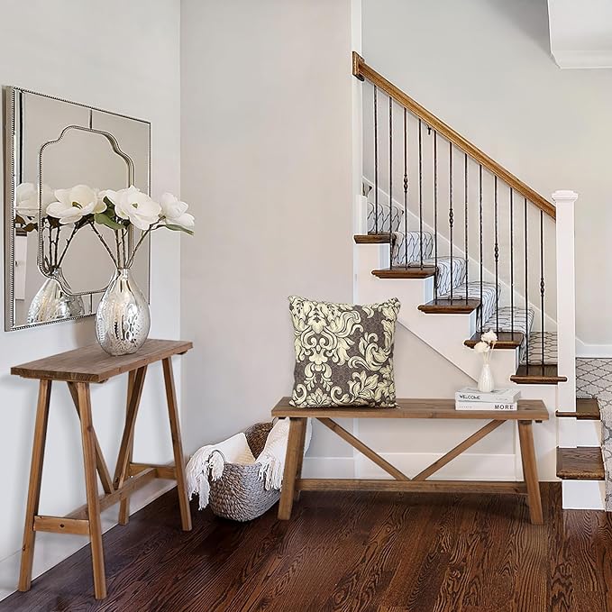 Wnutrees 43" Farmhouse Solid Wood Console Tables, Rustic Hallway Table, Solid Firwood Sofa Table for Entryway, Living Room, Easy Assembly, Natural