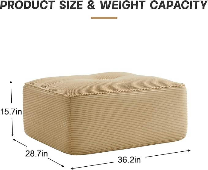 Camel Ottoman for Modular Sectional Sofa, Corduroy Deep Seat for Oversized Compressed Boneless Sectional Couches for Living Room Bedroom Apartment, Cloud Sofa Couch Set, Memory Foam, No Assembly