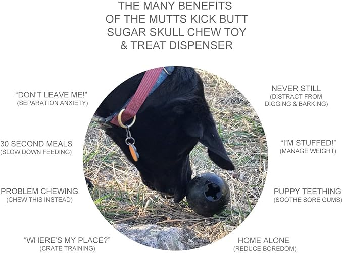 SodaPup MuttsKickButt Skull – Durable Dog Treat Dispenser & Chew Toy Made in USA from Non-Toxic, Pet Safe, Food Safe Natural Rubber for Mental Stimulation, Problem Chewing, Calming Nerves & More