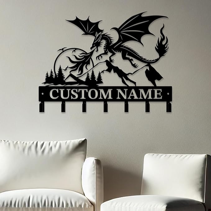 Personalized Evil Dragons Keys Hooks,Custom Name Metal Dragons Art Keys Hooks,Metal Dragons Lover Wall Home Storage Decorative Keys Hooks,Key Holder Hooks for Wall (Style J)