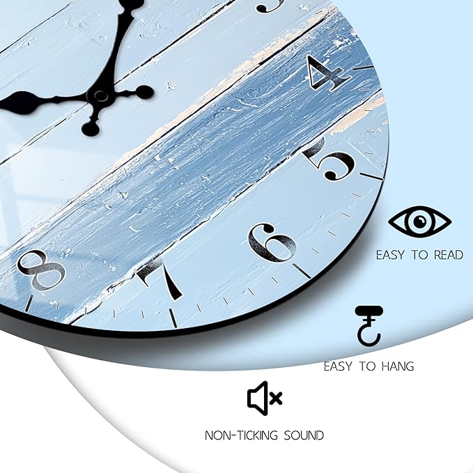 Rustic Wooden Wall Clock for Kitchen Decor - Highland Cattle Design - 10 Inch Round Silent Non-Ticking Battery Operated Clock with Tempered Film, Small Wall Clock for Farmhouse, Bedroom