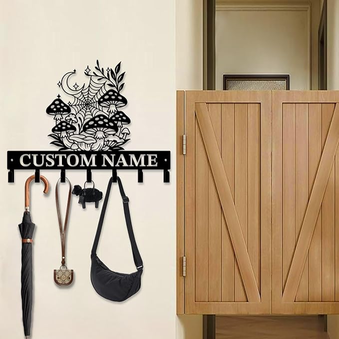 Customized Keys Holder - Personalized Mushroom Wonderland Key Hooks Wall Metal Sign Decor,Wall Holder,Door Hook (Style F)