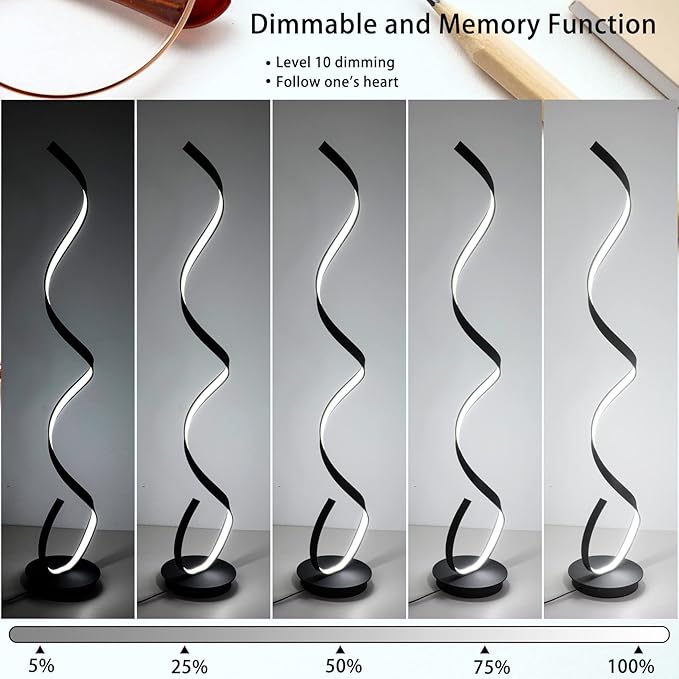 Spiral Floor lamp, 57 "48W Unique Modern LED Floor Light, 3 Color dimmable Remote Control Corner lamp Standing Light, Suitable for The Living Room Bedroom Reading Decorative Floor lamp（Black）