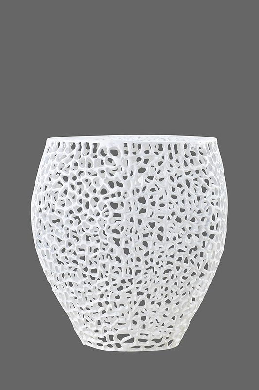 Modern Contemporary Round 20" End Table, Solid Aluminum intrigued Design, Mesh Drink Table, Creative Side Table for Living Room and Bedroom, Casted in White