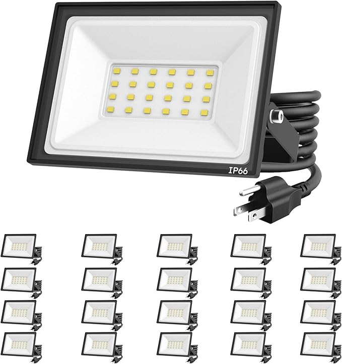 20-Pack 30W LED Flood Lights Outdoor – 5400 Lumens Super Bright Security Lighting, IP66 Waterproof, 5000K Daylight – Energy-Efficient Outdoor Lights for Garage, Garden, Lawn, Backyard