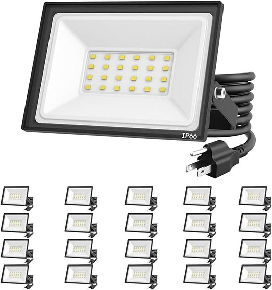 20-Pack 30W LED Flood Lights Outdoor – 5400 Lumens Super Bright Security Lighting, IP66 Waterproof, 5000K Daylight – Energy-Efficient Outdoor Lights for Garage, Garden, Lawn, Backyard