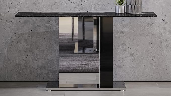 ZURI Furniture Modern Tulare Console Table with Marble Top and Polished Stainless Steel Base