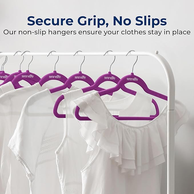 SereneLife 200 Pack Velvet Hangers - Non-Slip Felt Hangers with 360° Swivel Hook, Space-Saving, Ultra-Thin, Lightweight for Shirts, Sweaters, Hoodies, Kids Clothes & Dresses