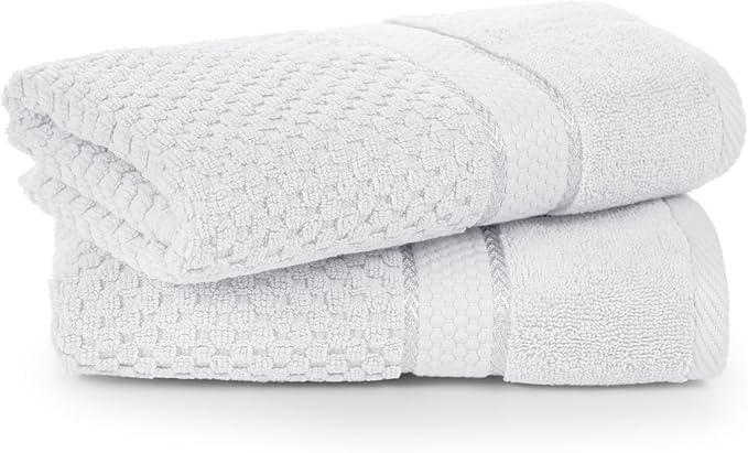 Ample Decor 100% Cotton Christmas White Hand Towel for Bathroom Set of 2- Super Soft, Quick-Dry, Highly Absorbent, Popcorn Textured - Mulaayam Collection - 18 X 28 Inch