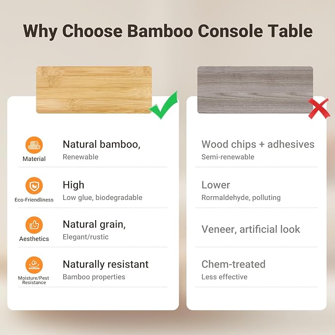 ELYKEN 5.9" Narrow Console Sofa Table with Power Outlets, 5.9" Dx39.4 Wx31.1 H Bamboo Behind Couch Table with Charge Station, Natural