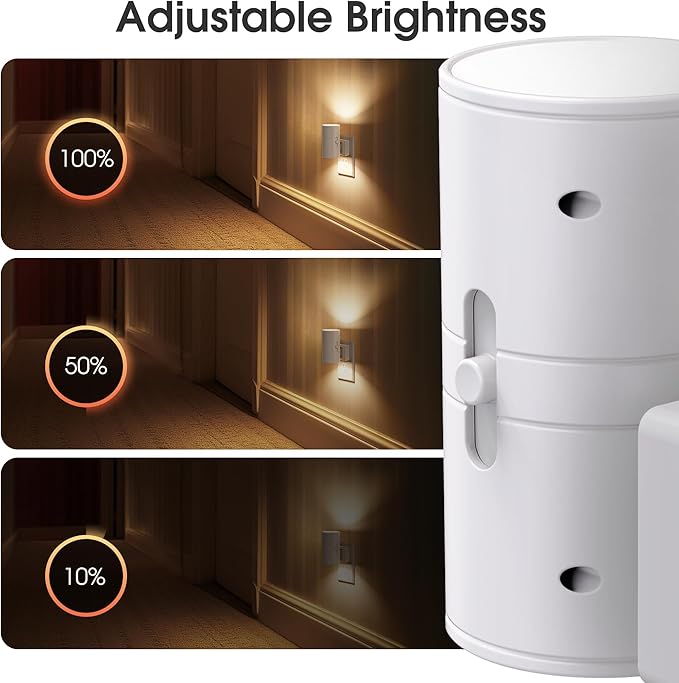 Briignite Night Lights Plug into Wall, Modern LED Night Light Plug in, Dusk to Dawn Sensor, Soft White 3000K, 0-100LM Adjustable Brightness, Dimmable NightLight for Hallway, Bedroom, Stairway, 4 Pack