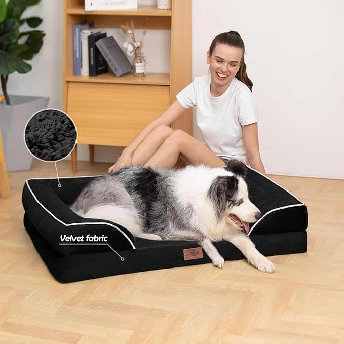 Comfort Expression XXL Orthopedic Dog Bed for Extra Large Dogs, Waterproof Orthopedic Foam Dog Beds, Washable Dogs Sofa Beds with Removable Cover & Non-Slip Bottom(XX-Large,Grey)