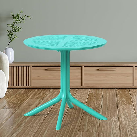 Costaelm Sunshine 31.5" Round Plastic Outdoor Patio Dining Table for 4, Turquoise