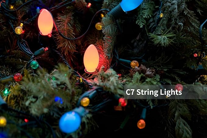 Couah 2 Pack 50 Ft C7 Christmas String Lights, Vintage Christmas Lights with 54 Multicolor C7 Light Bulbs Outdoor C7 Christmas Lights for Christmas Tree Party Backyard Wedding